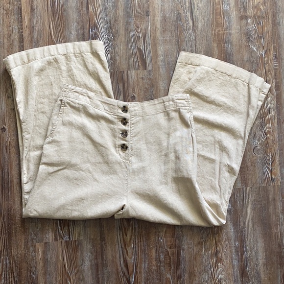 BP Tan High Waisted Wide Leg Stretchy Elastic Waist Linen Blend Pants - Picture 3 of 5